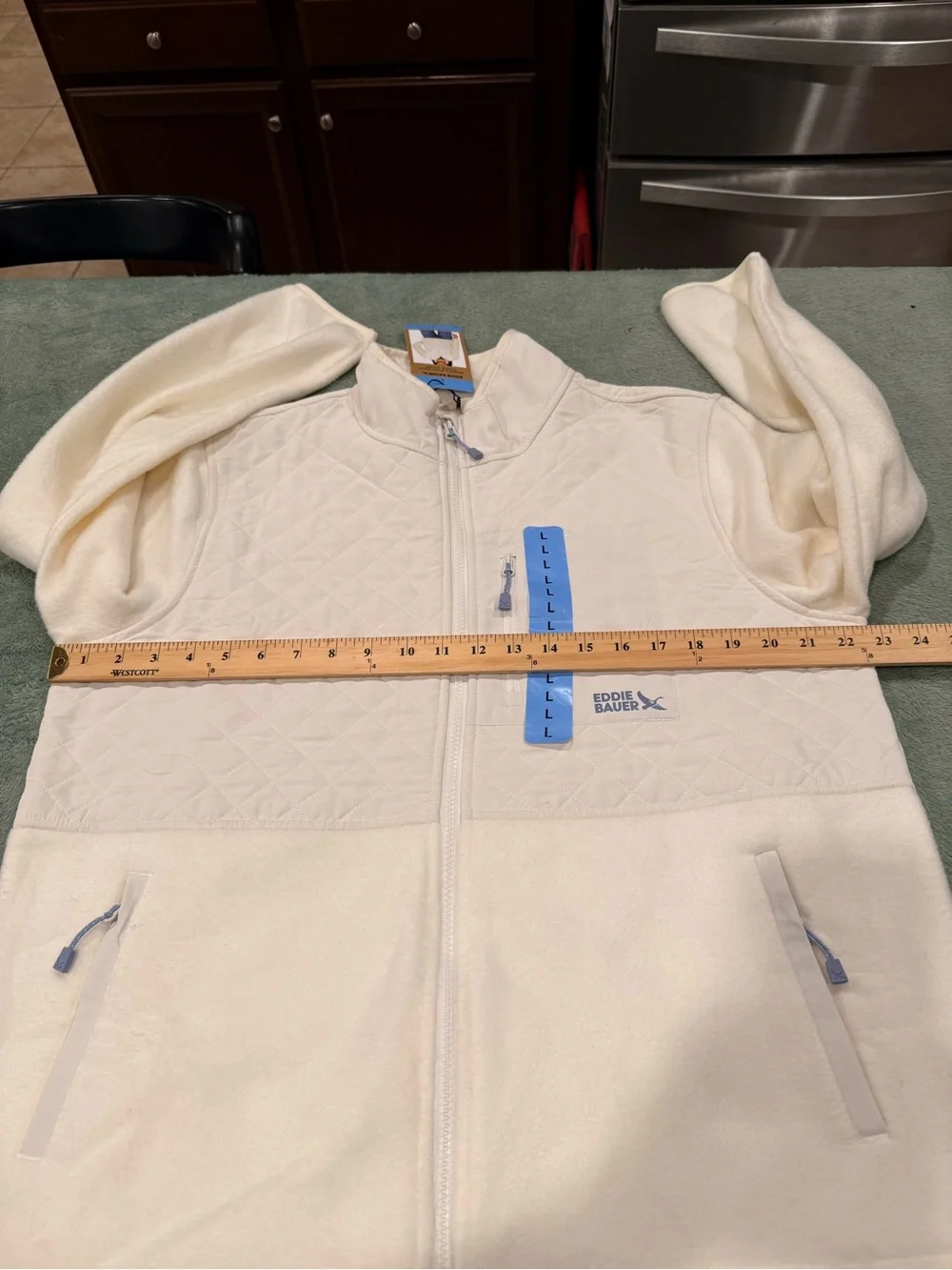 Eddie Bauer Women’s Mixed Media Fleece Jacket Cream Large NWT Full Zip